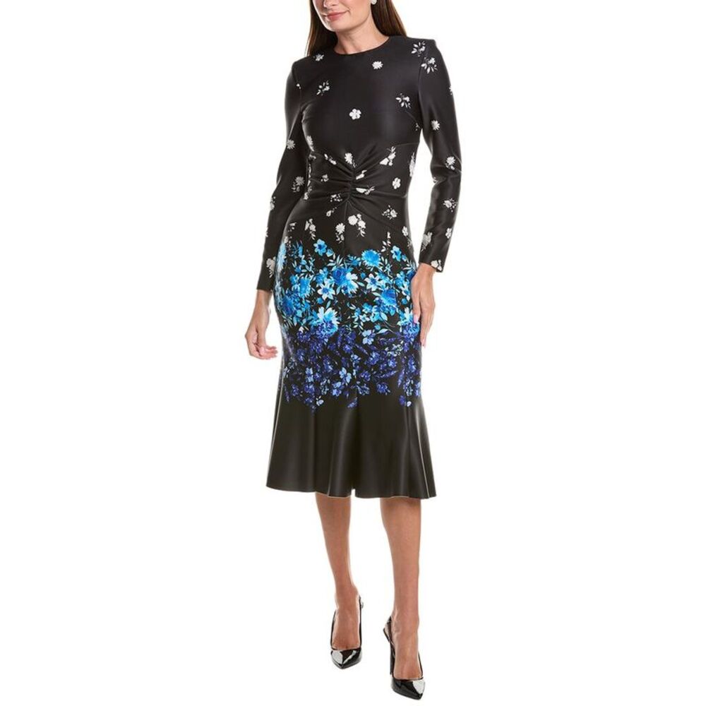 Teri Jon By Rickie Freeman Womens  Scuba Floral Ruched Midi Dress